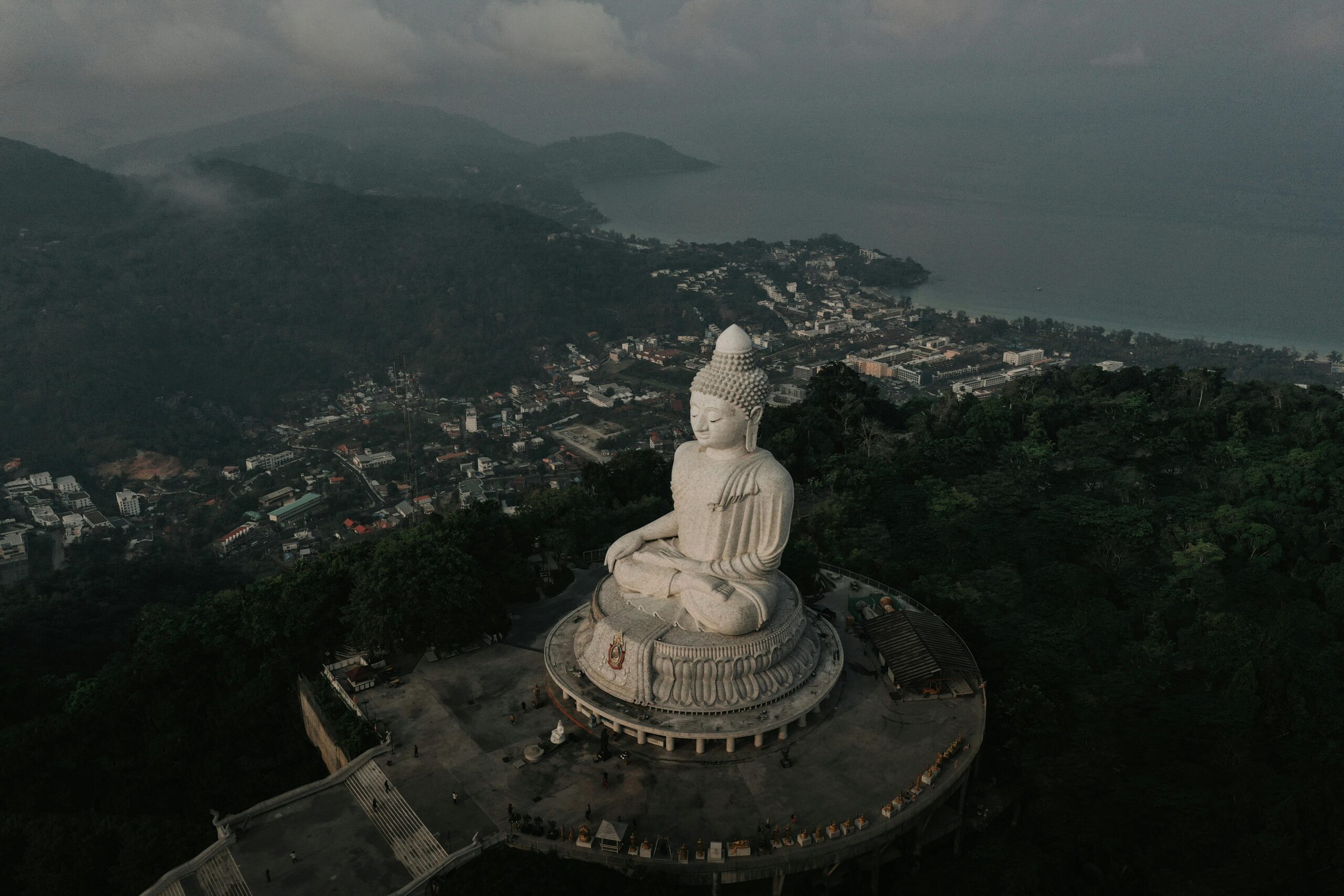 Aerial view of Phuket's coastline relating to tsunami warning systems and island safety